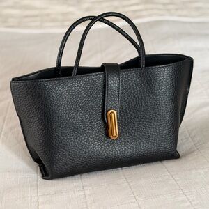 Elegant Black Vegan Leather Crossbody Tote Bag